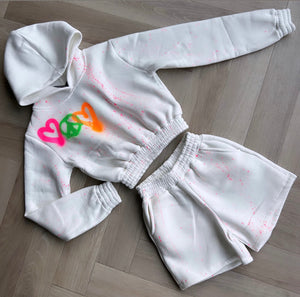 CROPPED HOODIE SPRAY SET WHITE