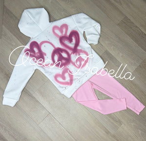 SPRAY WHITE HOODIE & PINK LEGGING SET