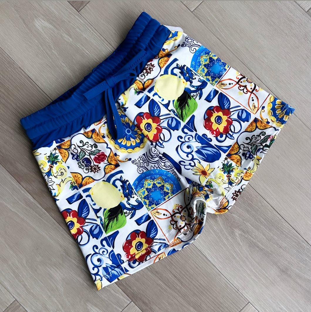 LUCILE BLUE YELLOW SWIM SHORTS