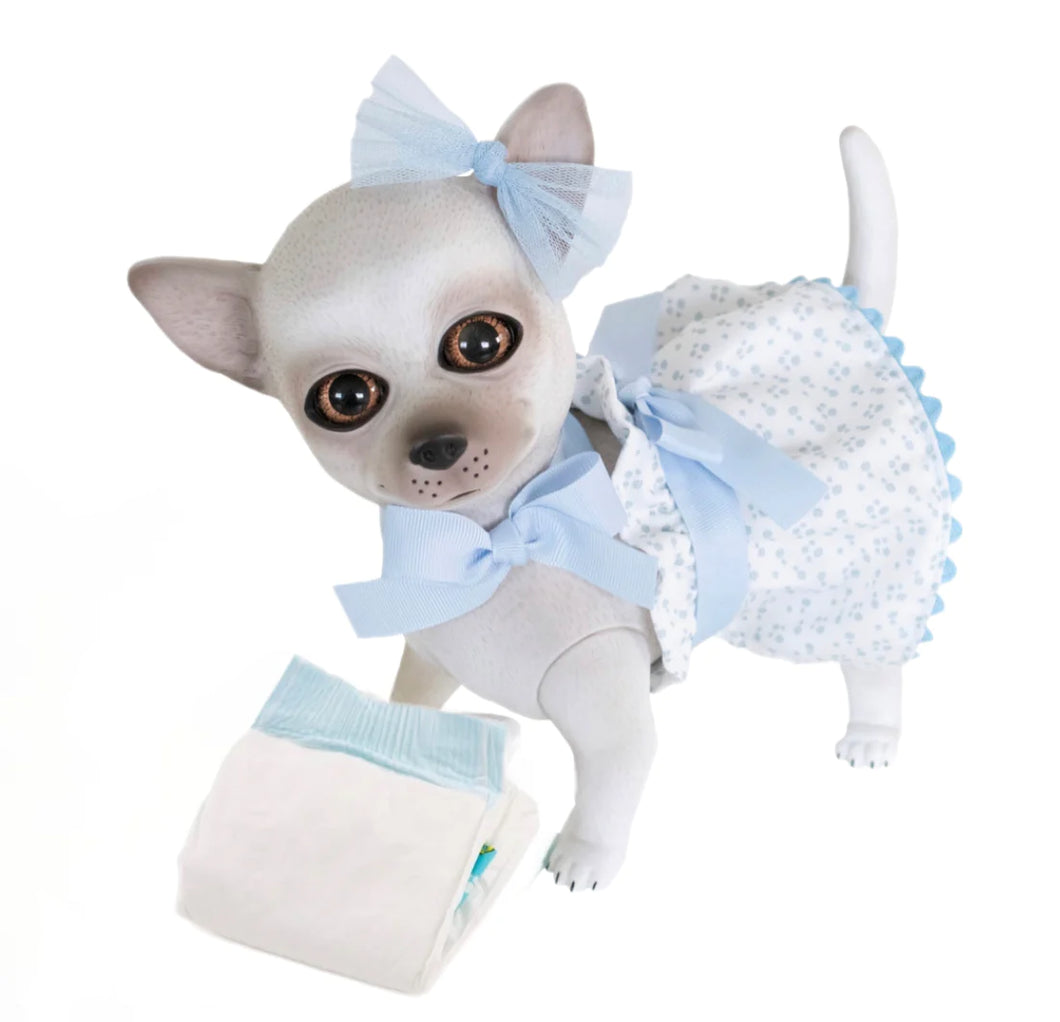 22301 Milo Reborn Chihuahua Polka Dot Blue Outfit