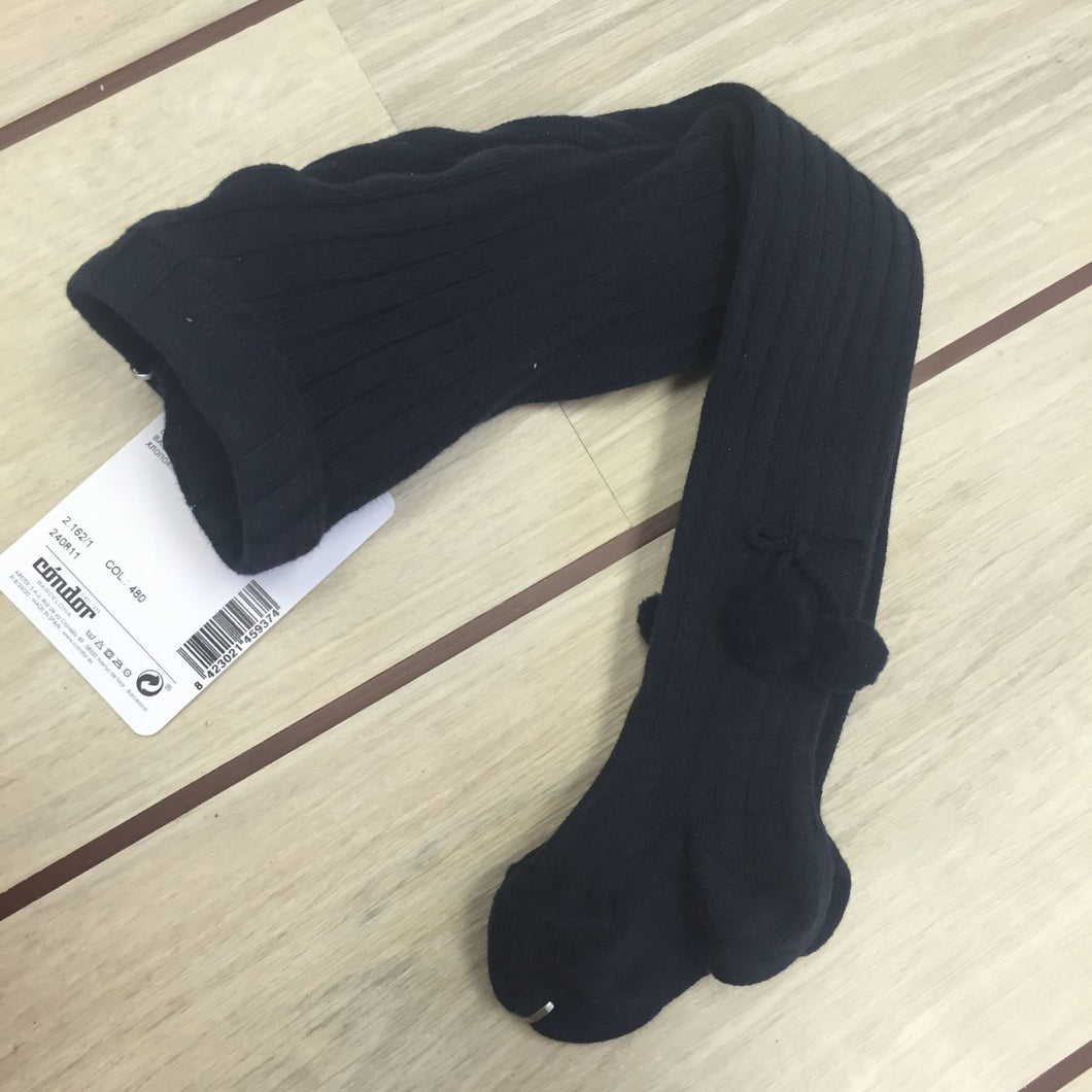 NAVY RIBBED POM POM TIGHTS