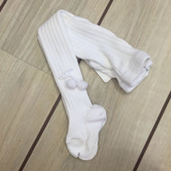 WHITE RIBBED POM POM TIGHTS