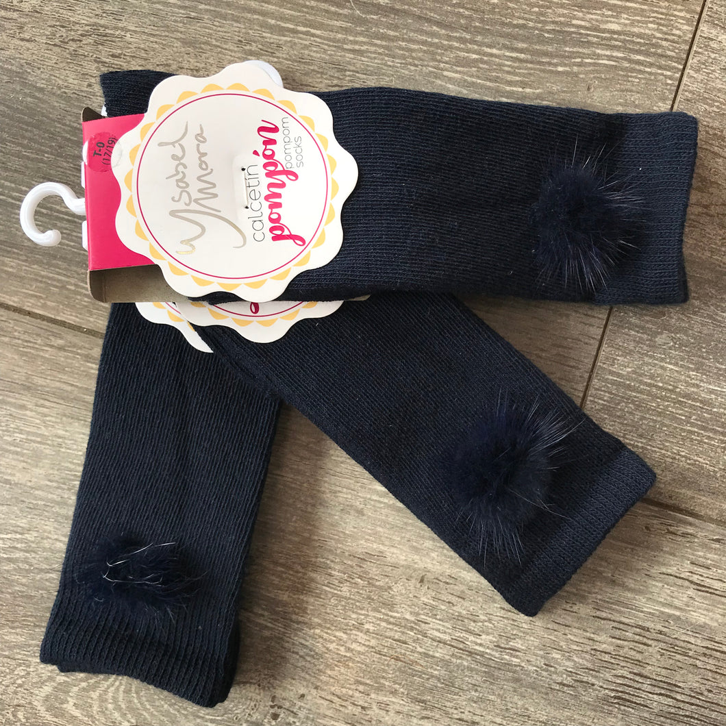 NAVY FUR POM SOCKS