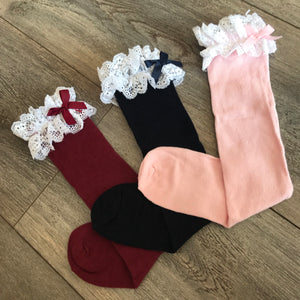 PINK KNEE HIGH WHITE FRILL