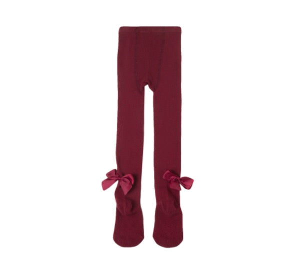 BURGUNDY BOW TIGHTS