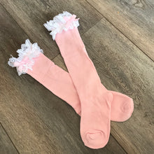 PINK KNEE HIGH WHITE FRILL
