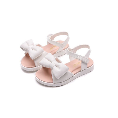 WHITE LEATHER BOW SANDALS