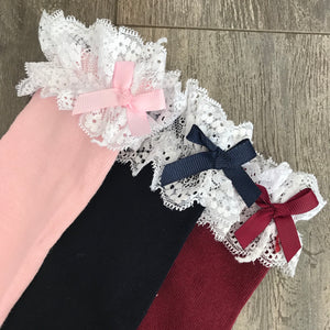 PINK KNEE HIGH WHITE FRILL
